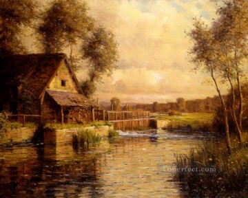 Antiguo molino en el paisaje normando Louis Aston Knight River Pinturas al óleo